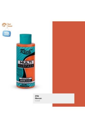 Multi Surface Mercan N2136 Her Yüzey Akrilik Boya (Cam,Ahşap,Tuval,Seramik,Plastik,Duvar) 120cc